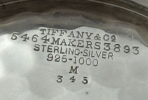 mark of Tiffany & Company on hammered sterling silver bowl